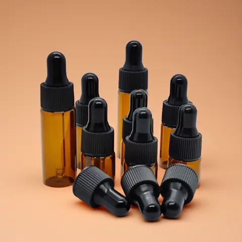 50 개/대 미니 앰버 유리 Dropper 병 1ml/2ml/3ml/5ml 리필 가능 빈 에센셜 오일 병 마사지 피펫 병