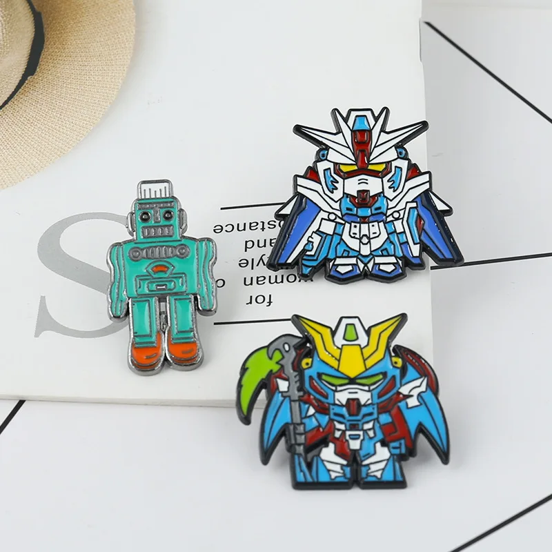 Anime Robot Enamel Pins Japanese Animation Game Mecha Warrior Brooch for Man Boys Cool Backpack Metal Pin Accessory Jewelry Gift