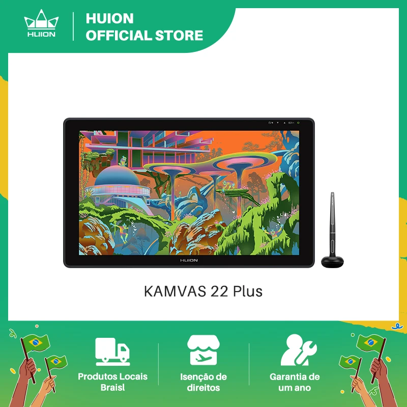 HUION Kamvas 22 Plus QLED Graphics Tablet Monitor Drawing Screen 21.5 inch Art Pen Display 140%sRGB