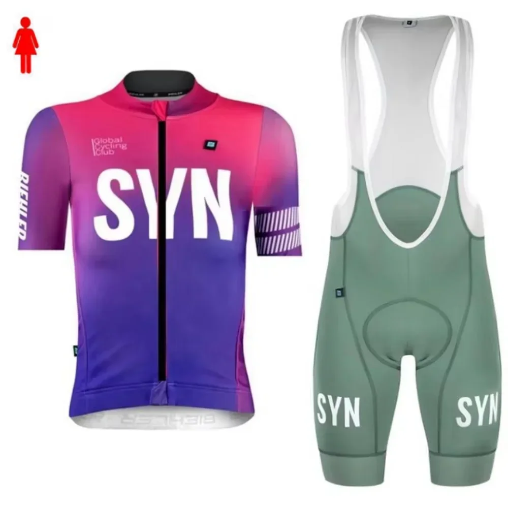 Women Race Pro Team SYN Short Sleeve Cycling Apparel Close-fitting Road Cycling Jersey Bib Shorts Anti-UV Set Road Race Jersey