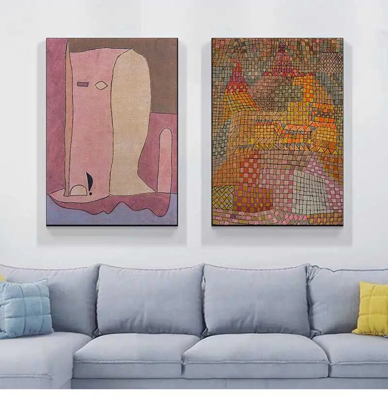Scandinavian Abstract Wall Art Paul Klee Pink Brown Modern Canvas Oil Painting Poster Print Home Bedroom Living Room Decoration