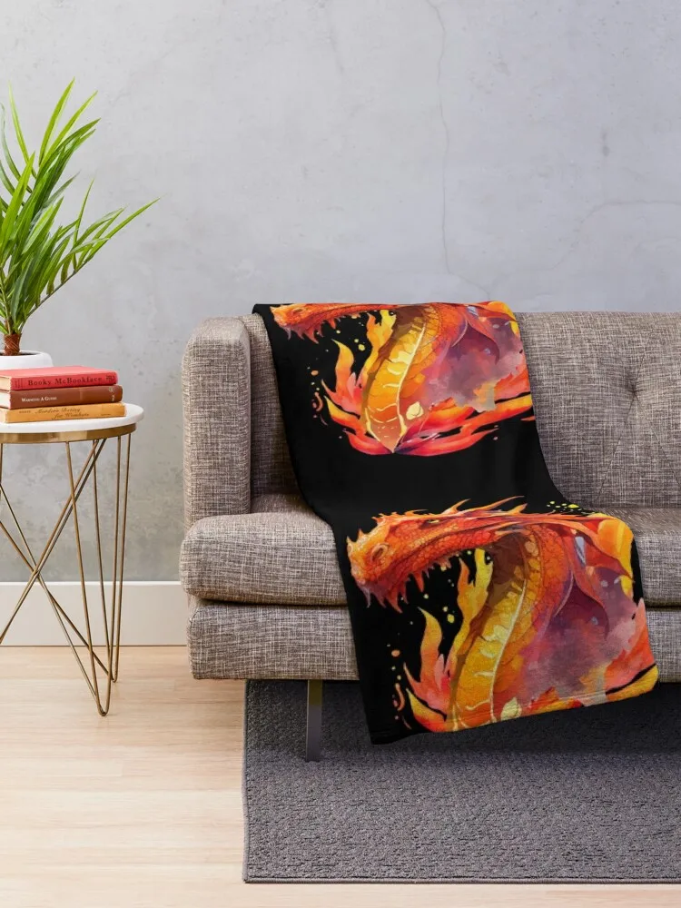 Fire Elemental Dragon Watercolor Throw Blanket Plaid Luxury Throw Sleeping Bag Blankets