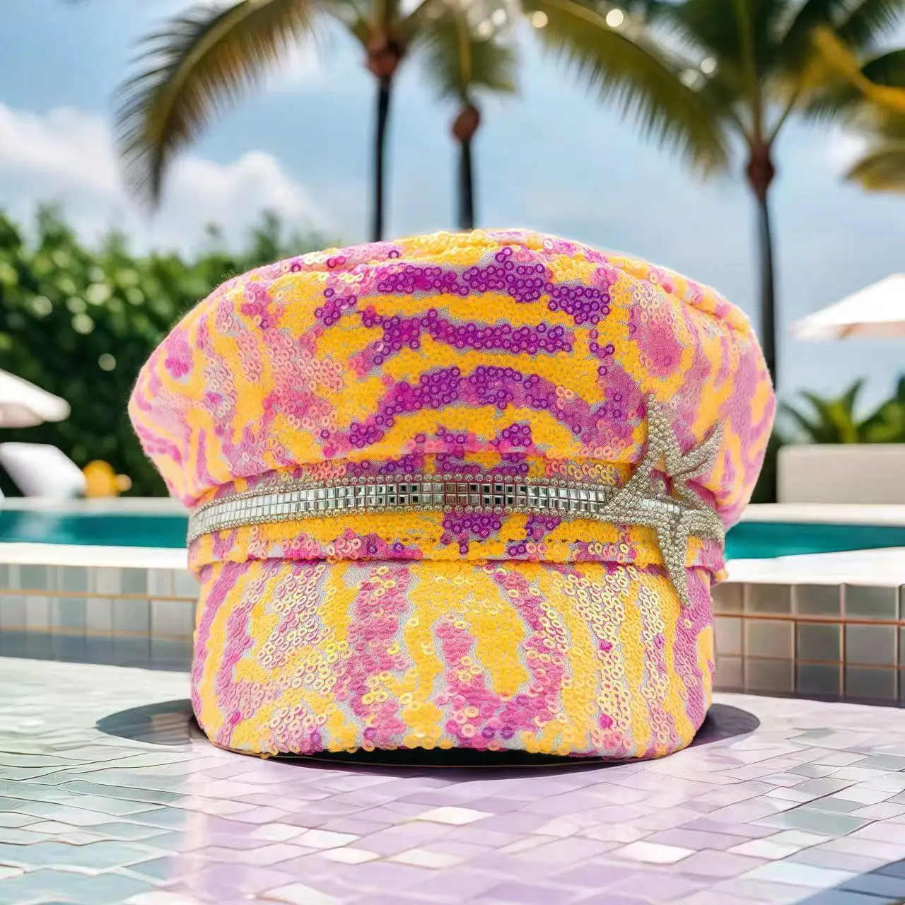 HongLuan الوردي ديسكو ستار Steampunk الكابتن قبعة حجر الراين لحرق رجل مهرجان امرأة، الملحقات العسكرية وقبعة عسكرية #3