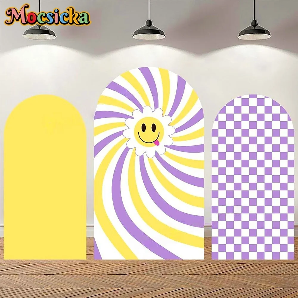 

Custom Double-Sided Arch Cover Photo Backdrop Personalized Baby Shower Photography Custom Smiley Daisy Birthday Party Background