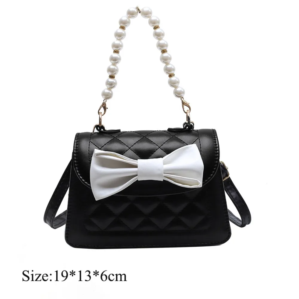 Bowknot PU Crossbody حقيبة ، حقيبة حمل سلسلة مربعة الشكل عصرية ، حقيبة يد عصرية