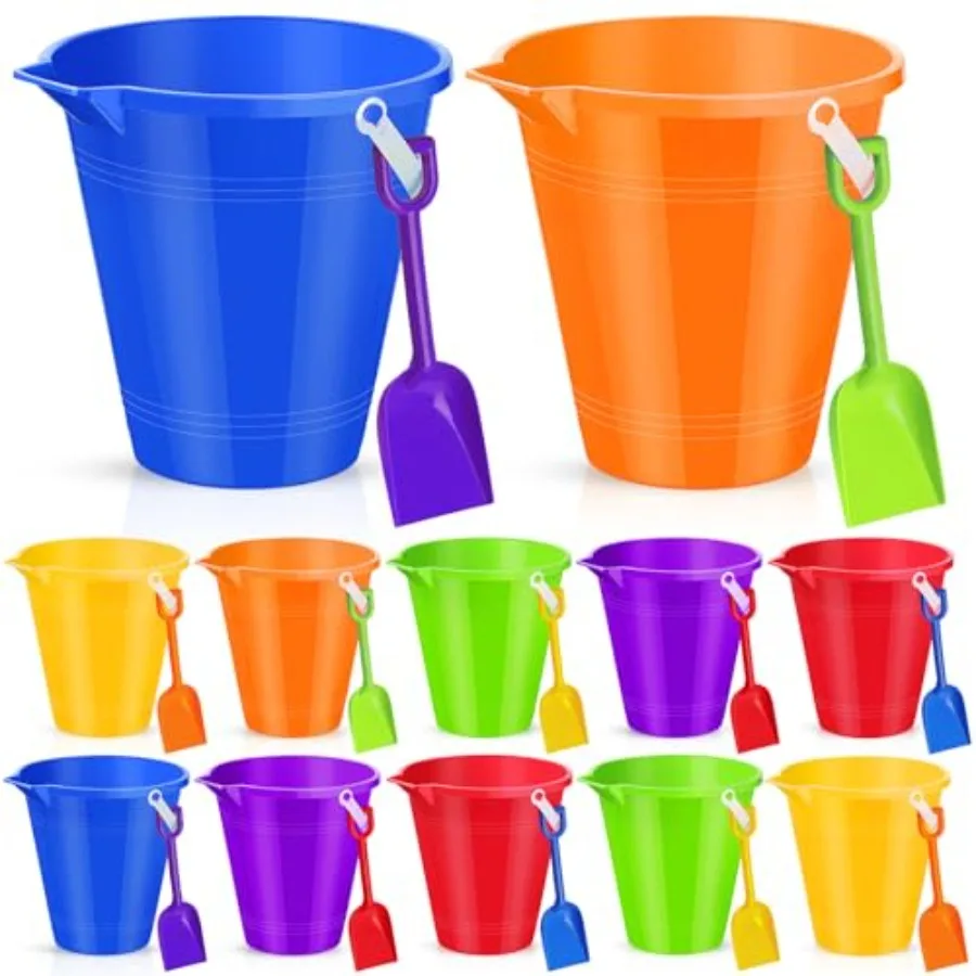 

Набор из 12 предметов: пляжные ведерки и лопатки, включая большие ведерки 9 дюймов и лопатки, пляжные игрушки для летних игр