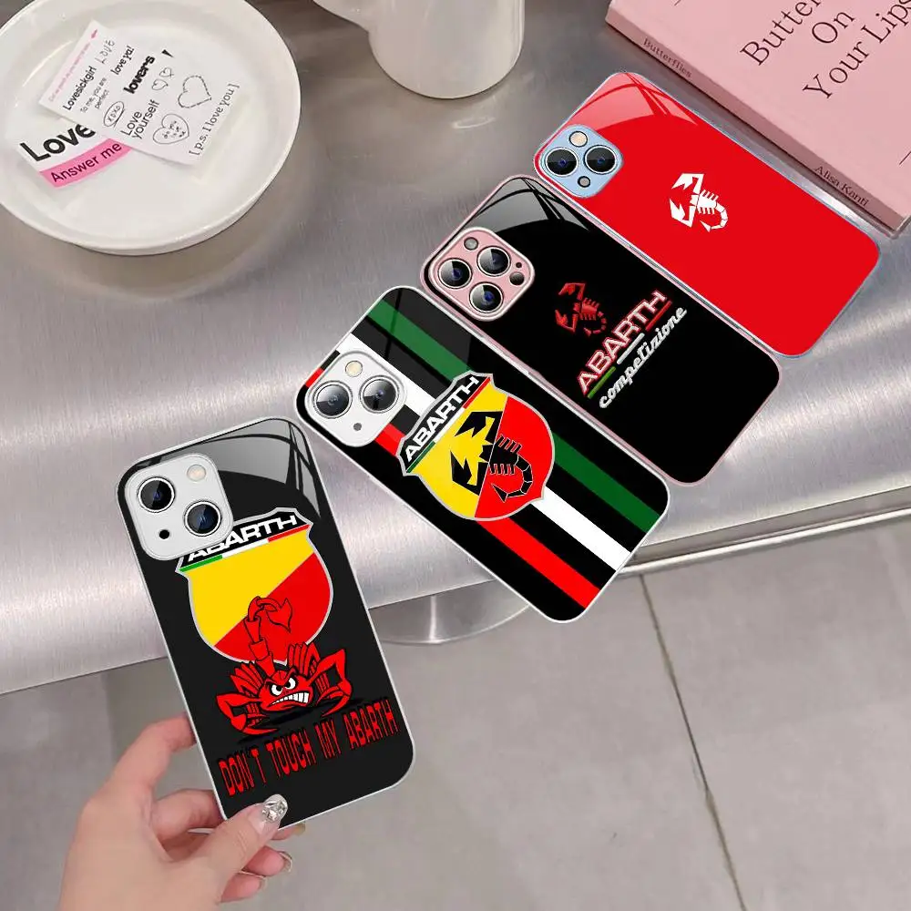 

A-Abarth LOGO Tempered Glass For Iphone 14 13 12 11 Pro Mini XS MAX 14Plus X XS XR Cover