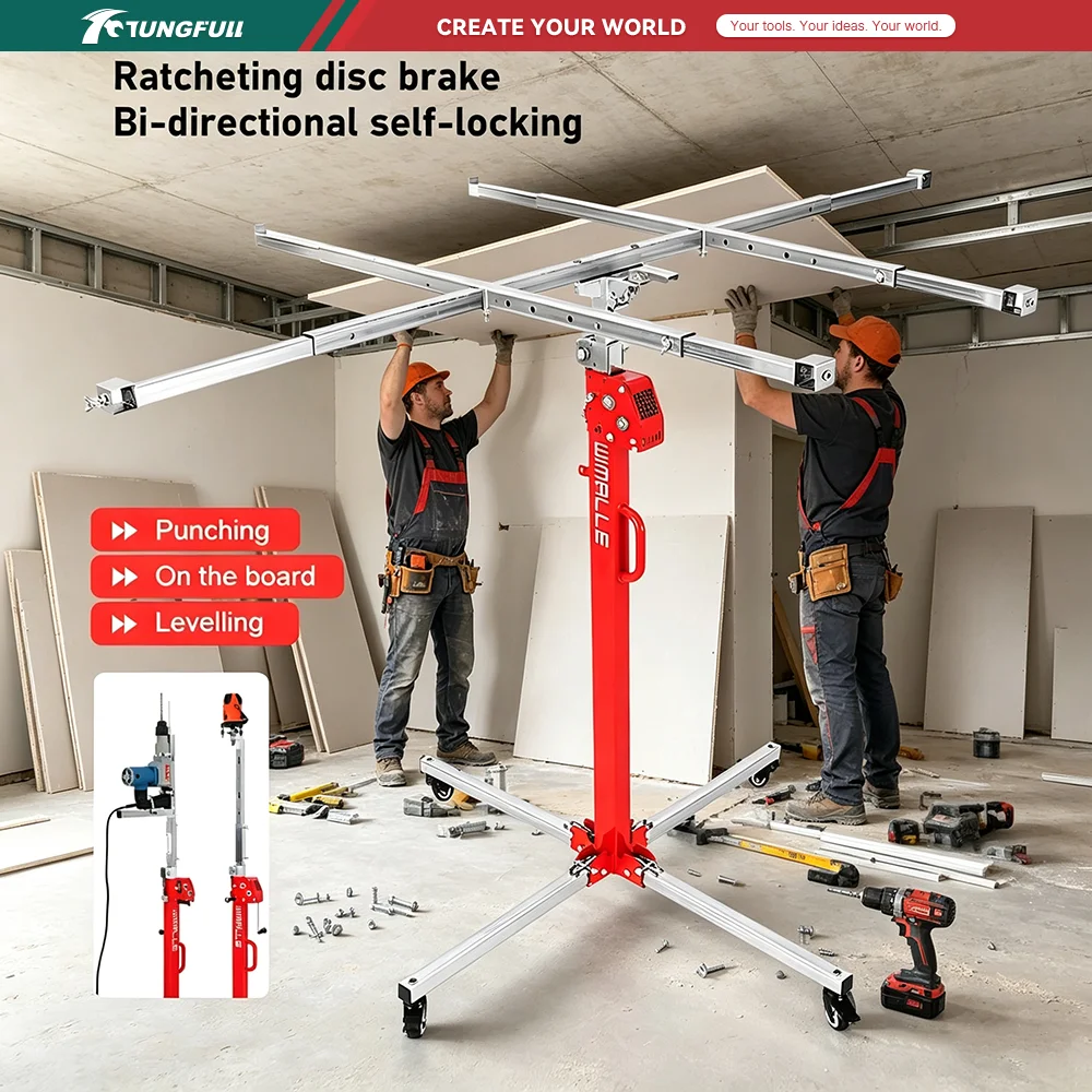 Drywall Panel Lifter Hoist Mobile Drywall Jack Lift Stand With Wheels For Ceiling Plasterboard Installation Construction Tool