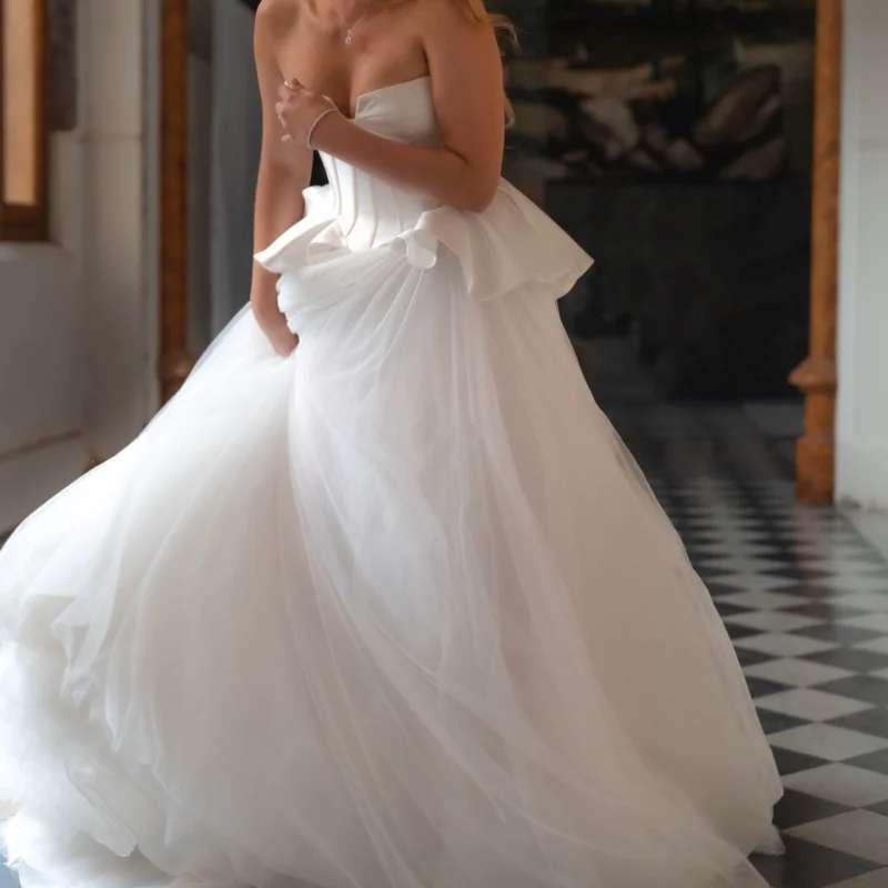 

Simple Luxury White Elegant Sweetheart Ball Gown Wedding Dress With Lace A-line Long Sleeves Bridal Gowns Customized