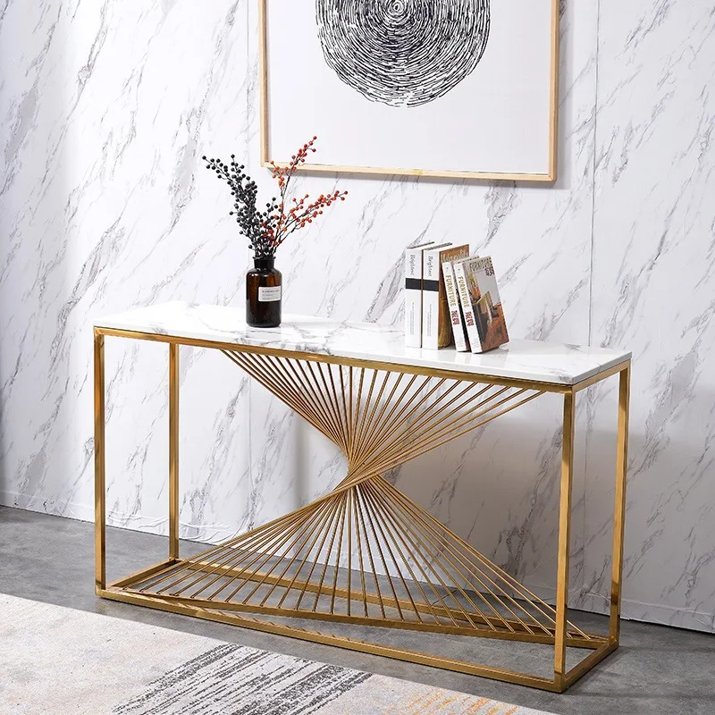 

Light Luxury Metal Entrance Platform Stainless Steel Corridor Foyer High-end Entrance Cabinet Creative Marble Wall Bar Table