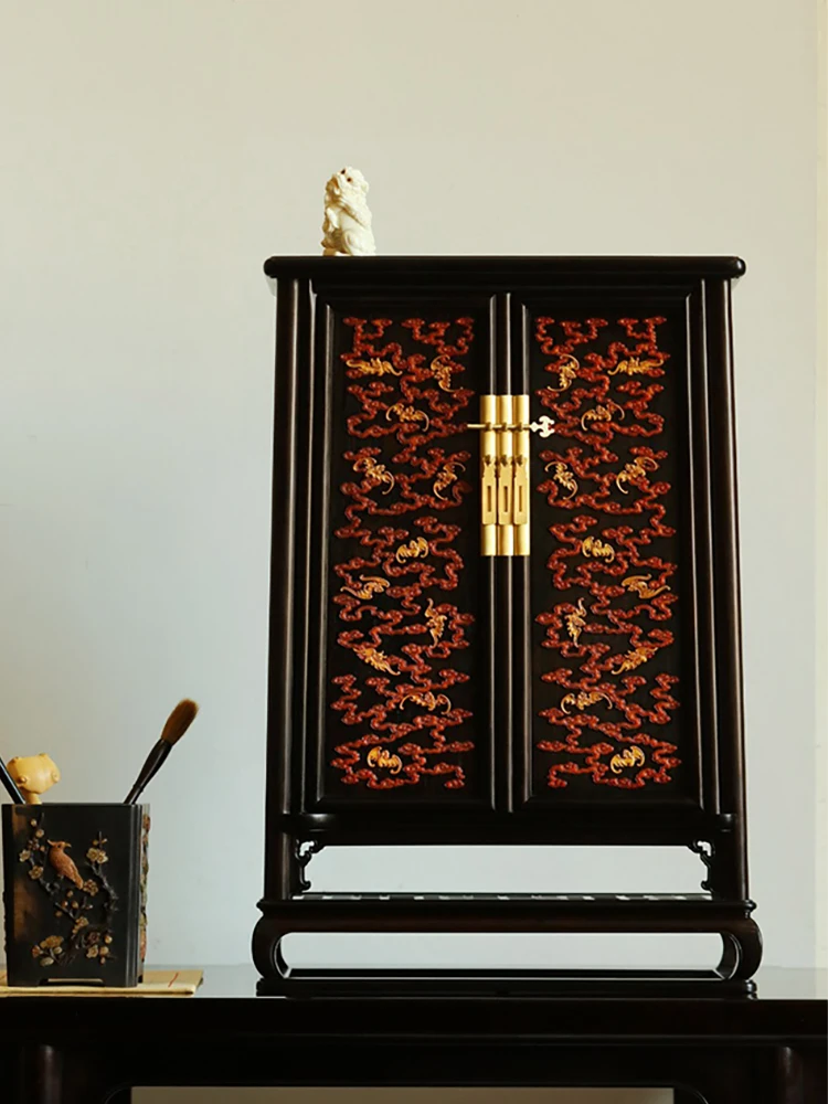 Purple sandalwood inlaid Burmese boxwood double-layer rounded corner, storage cabinet, redwood antique collection