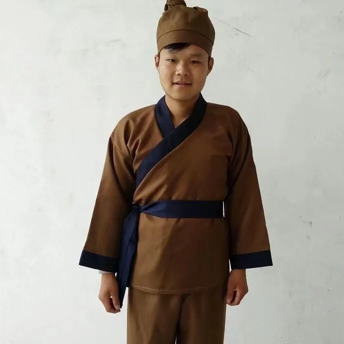 Oude Theehuis Arbeiders Kleding Oude Chinese Knecht Geleerden Kostuum Vintage Mannen Damesdienaar Schoonmaak Cosplay Hanfu Set