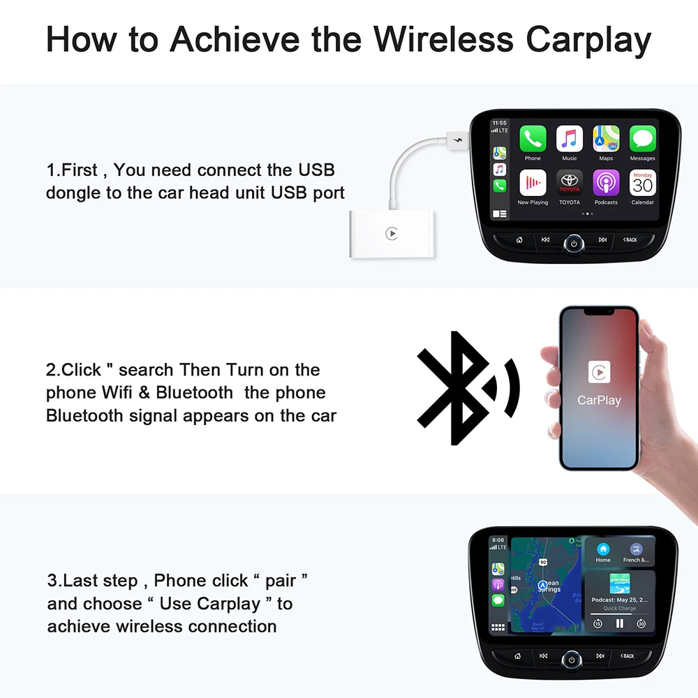 อะแดปเตอร์ CarPlay ไร้สายสำหรับ CarPlay Dongle รถยนต์แบบมีสาย Car Play แปลง CarPlay แบบมีสายเป็นไร้สาย Ai Box