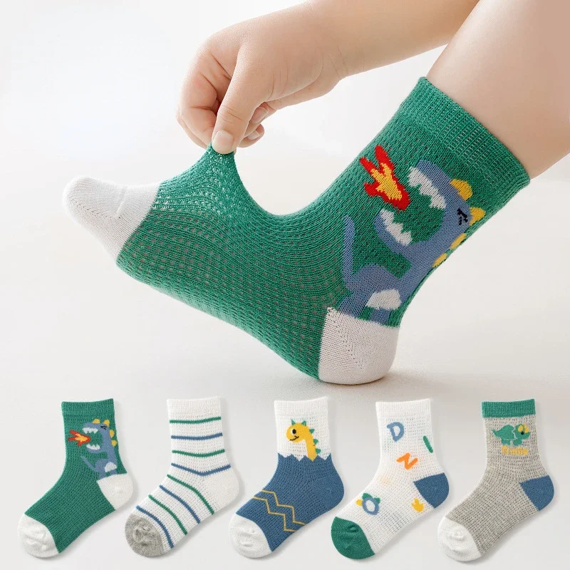 5 Pairs/Lot 0-12 Years Children Socks 2024 Summer New Ultrathin Mesh Breathable Baby Boys and Girls Socks Cute Kids Cotton Socks