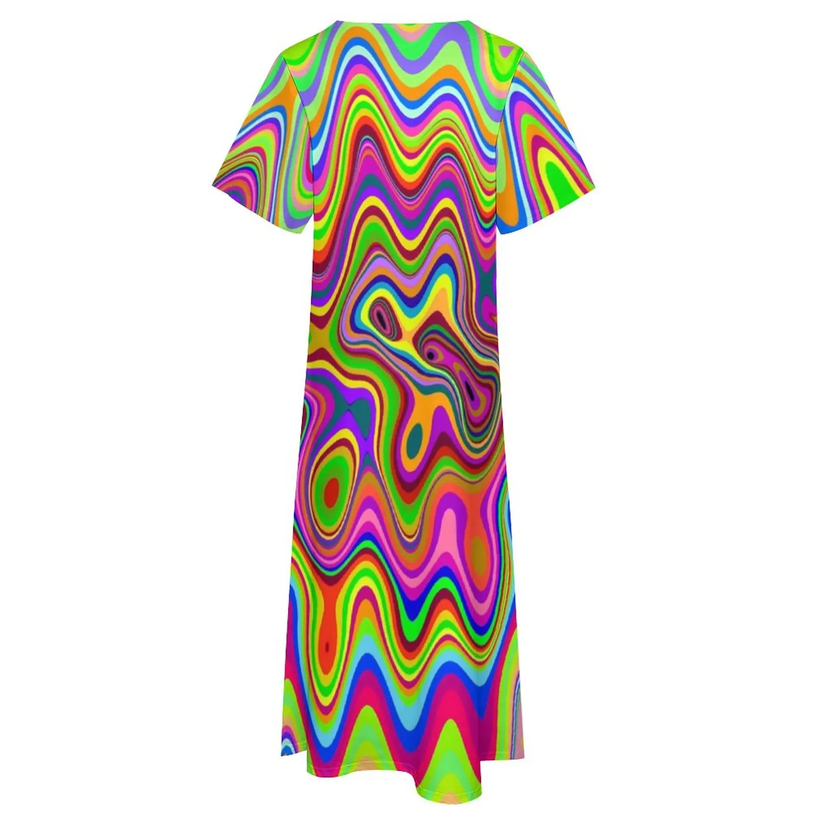 Psychedelic Glowing Dress Abstract Liquid Print Kawaii Maxi Dress Aesthetic Boho Beach Long Dresses V Neck Graphic Clothing