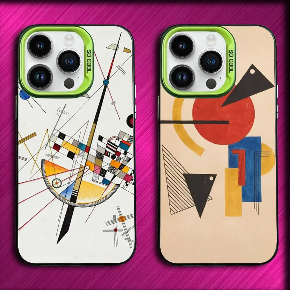 

W-Wassily Kandinsky Abstract Artistic Phone Case For iPhone 16,15,14,13,12,11,Mini,Pro,E,MAX Green Candy Matte Shockproof Cover