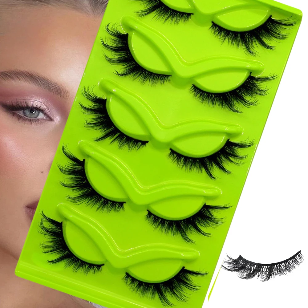 ホリデー キャッツアイ アイラッシュ 5 ペア - 自然な外観、ふわふわで柔らかいフルバンドのスレンダーなクロスデザイン