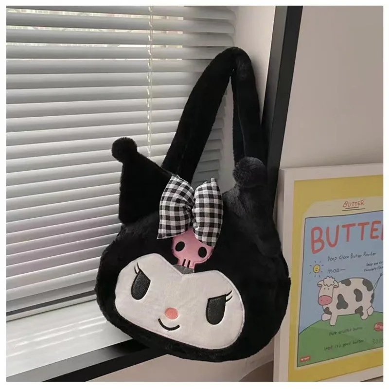 Sanrio-Bolso de mano de felpa para mujer, bolsa de hombro de estilo mensajero, con diseño de Cinnamoroll Melody Kuromi, ideal para regalo de Navidad