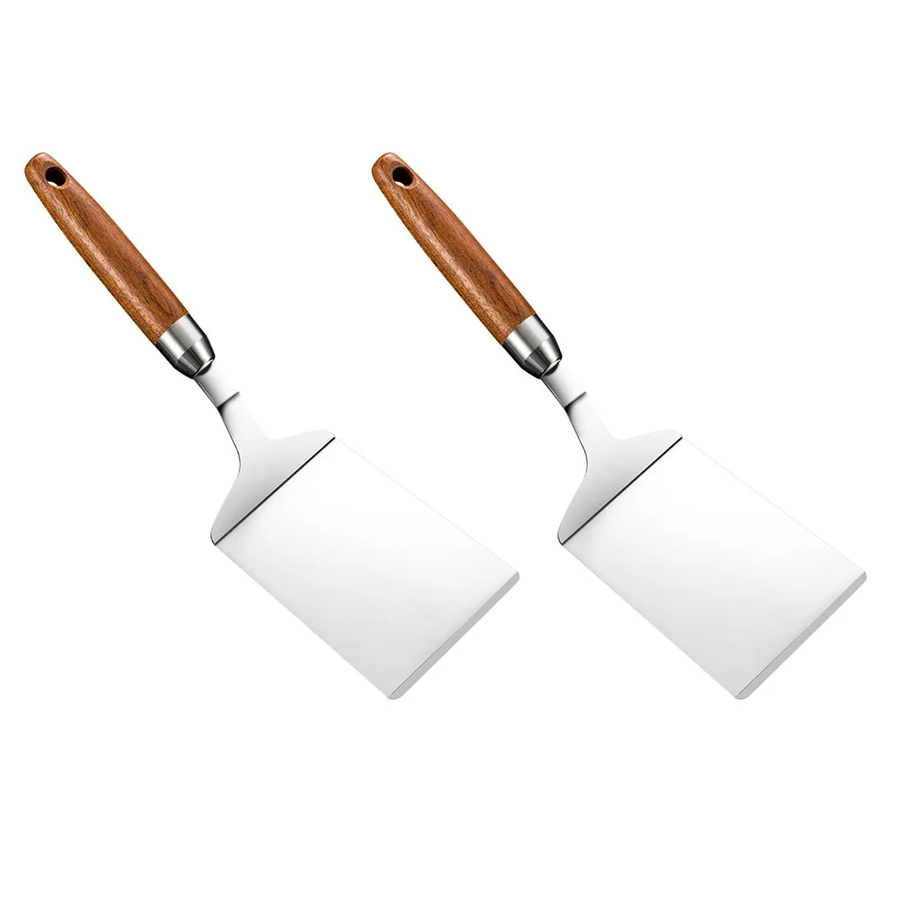 

2pcs Stainless Steel Steak Spatulas Ergonomic Handle Durable Cooking Tools For Bbq Teppanyaki Pancakes Shredded Cake Home