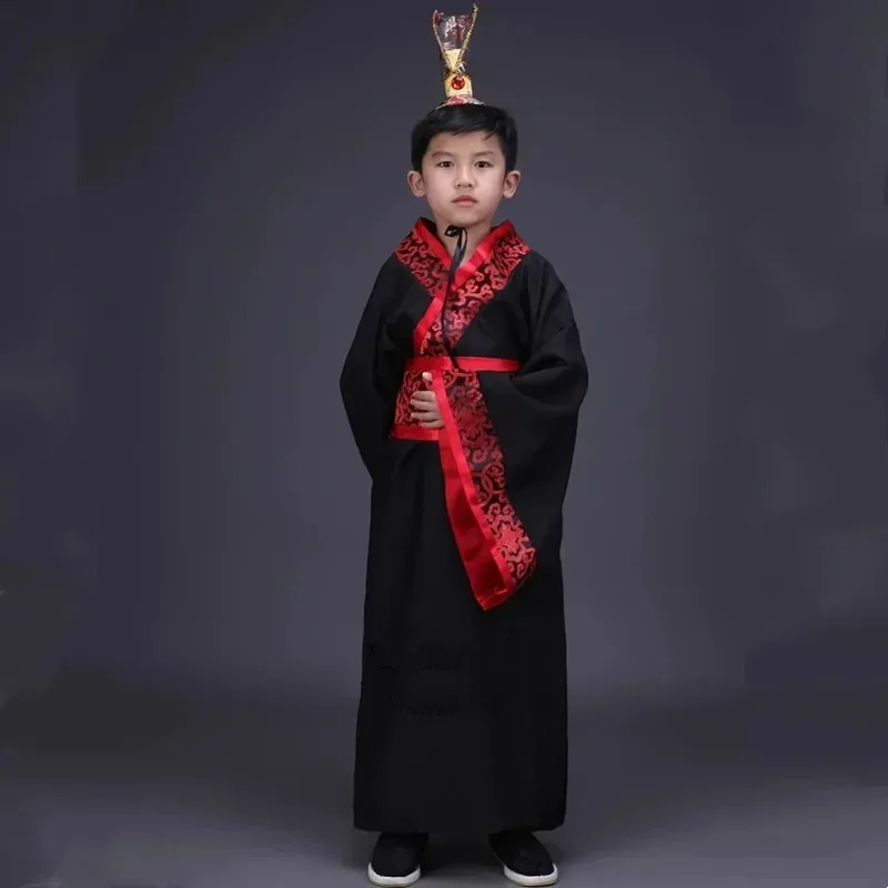 Костюм для косплея, черные костюмы Hanfu для мальчиков, древняя детская одежда, одежда для выступлений, красные детские комплекты, сценический комплект для мальчиков-подростков