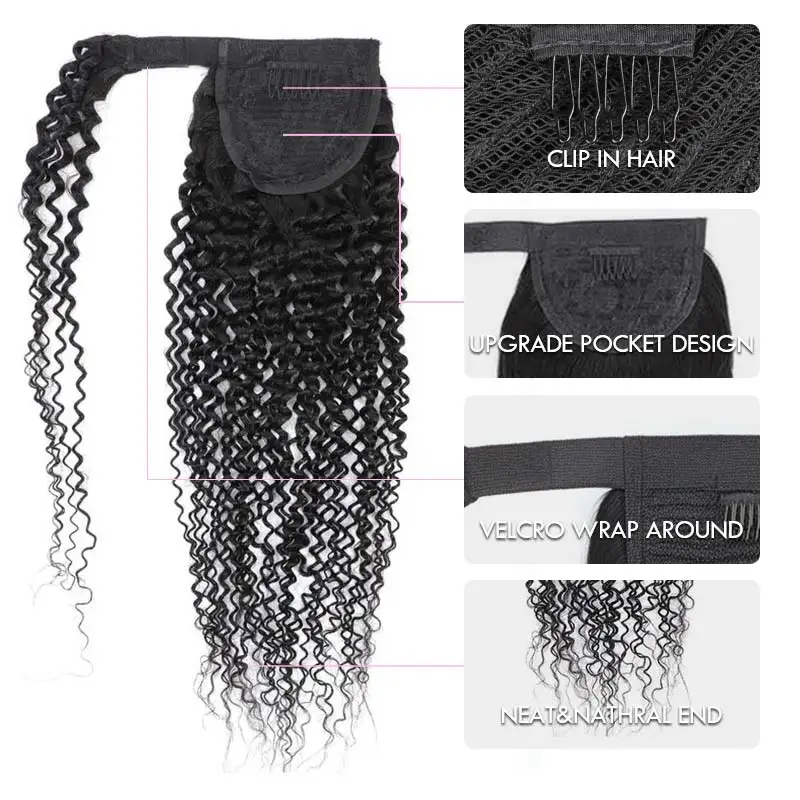 Straight Ponytail Extension 100% Human Hair Extensions Wrap Around Natural Black Clip In Ponytail Hair Kinky Curly 30 inch