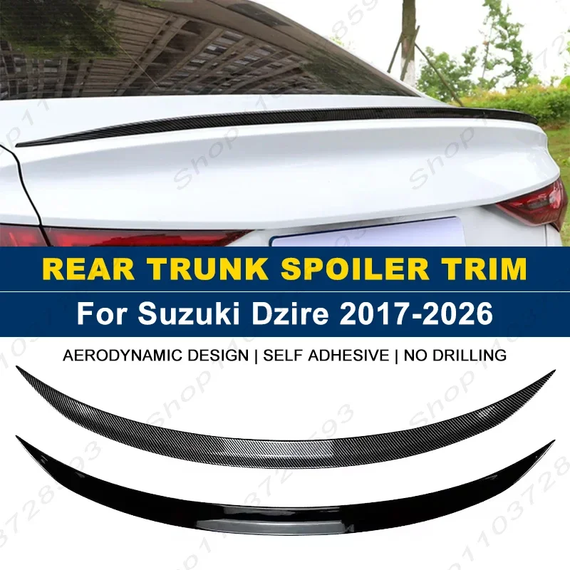 For Suzuki Accessories Dzire 2017-2026 Car Rear Trunk Boot Spoiler Wing Lip Body Kits Gloss Black Soft Plastic