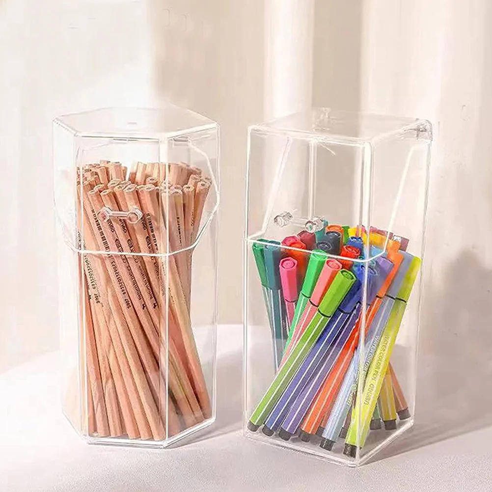 

2pcs Acrylic Makeup Brush Holder Pen Container Large Capacity Storage Box Transparent Tools Organizer Desktop