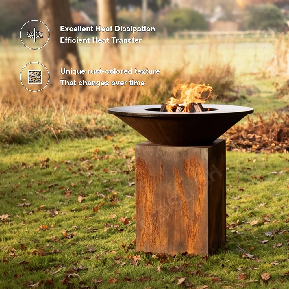 MEISU.CH Weathering Steel (ASTM A588) Factory Customize Corten Steel BBQ Brazier Unique BBQ Grill