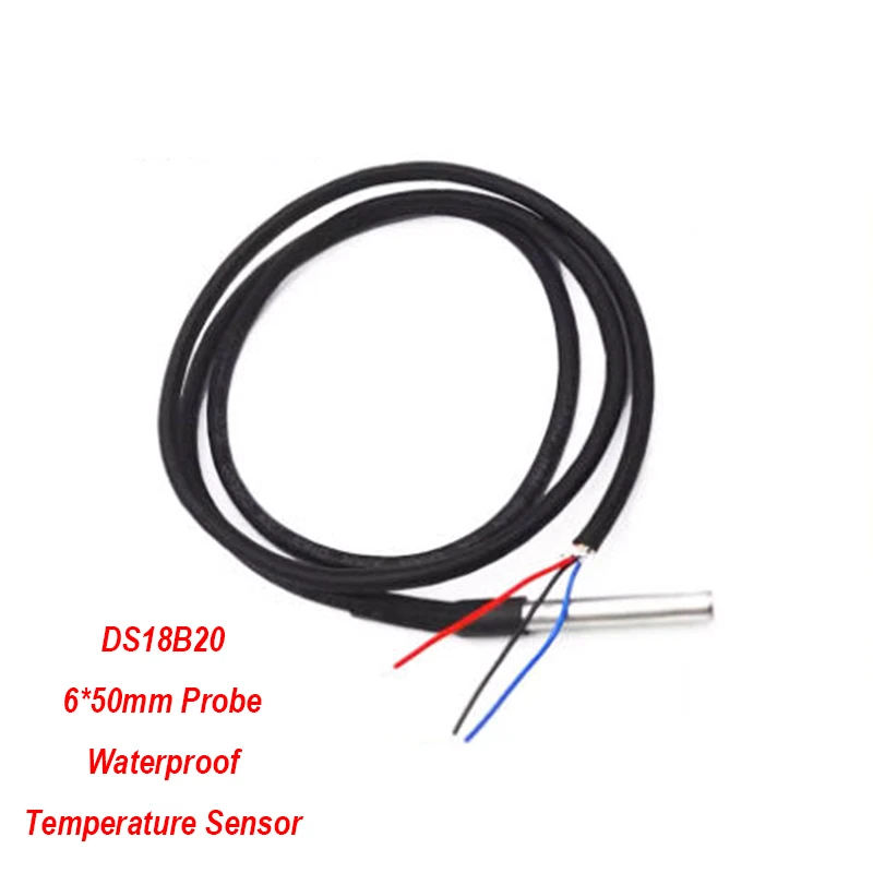 1PC DS18B20 Temperature Sensor Stainless Steel Package Probe 6*50mm Waterproof Anti-jamming Signal Line 0.5-5M 3-Wire Type