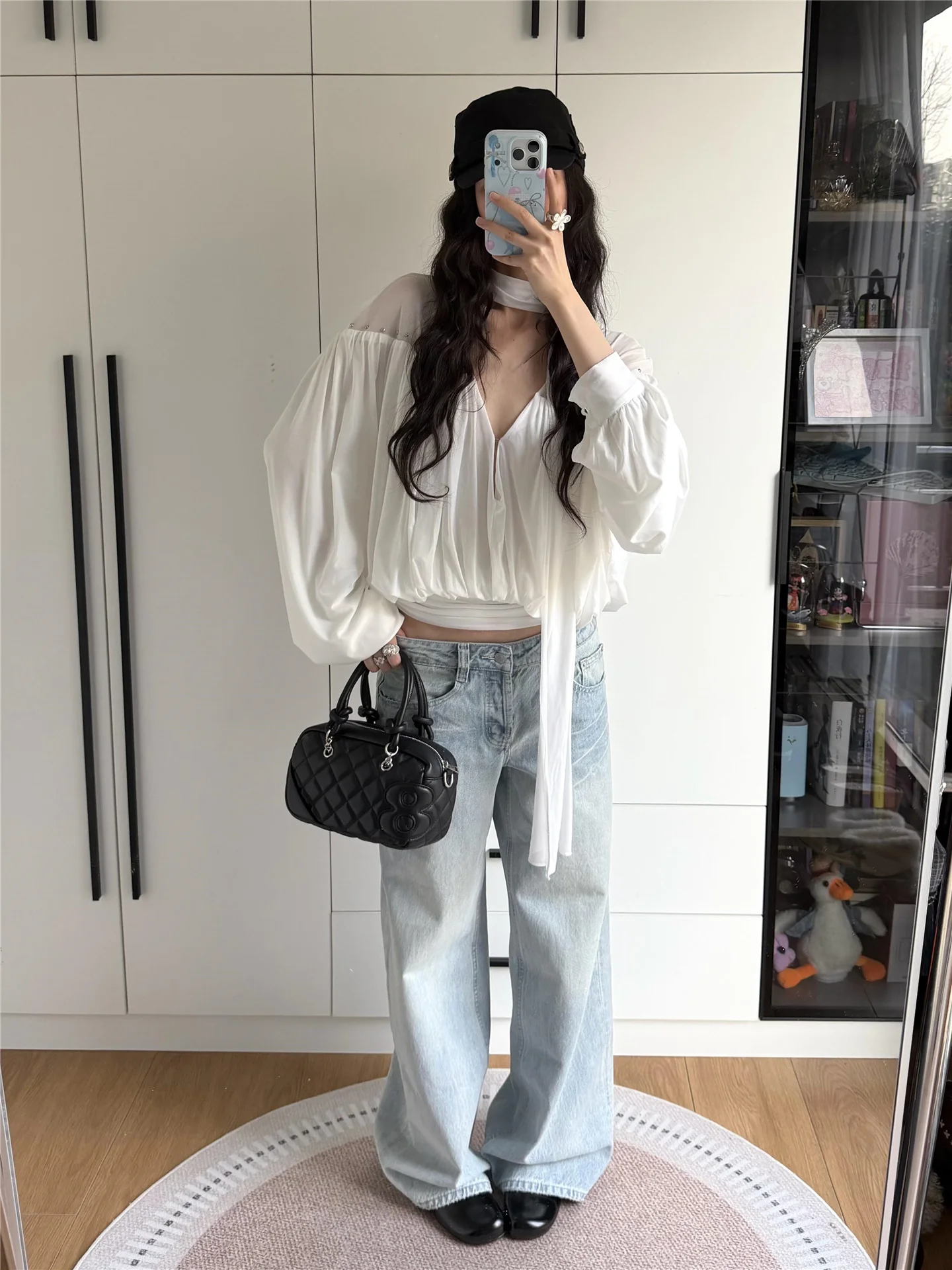 

Light Wash mid Low Waist Straight Leg Jeans Women's Spring Summer Loose Slim Scratch Design Long Floor Length Pants