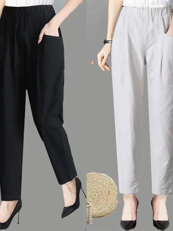 Pantaloni Harem estivi da donna in cotone sciolto Nove-Cive Vita elastica sottile Casual Artistico Versatile Allentato Sle Faionable