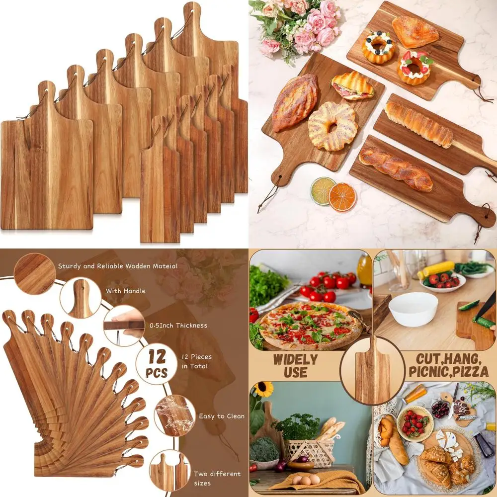 

Wood Cutting Board Set 12-Piece with Handle, Chopping Serving Board, Butcher Block for Valentine's Day Gifts