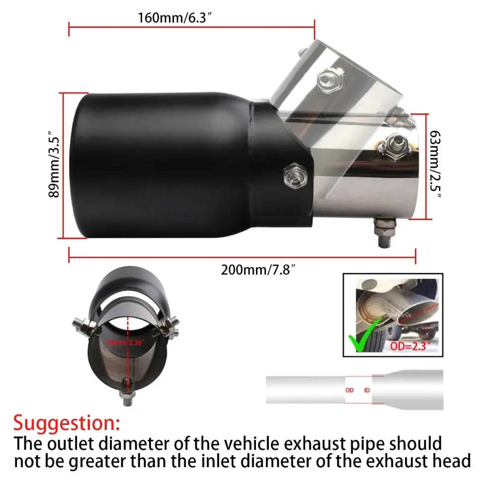 Stainless Steel Exhaust Tip 63mm-89mm 3.5