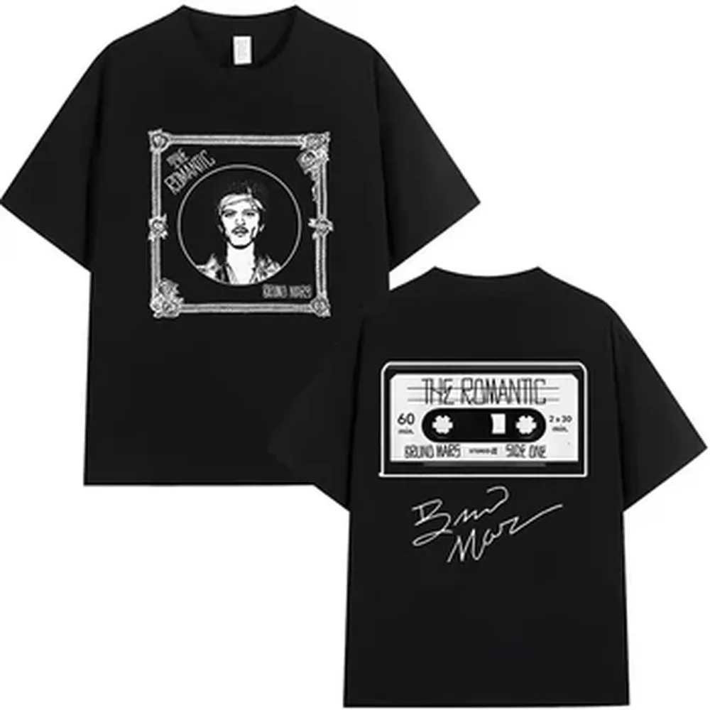 Bruno Mars The Romantic Tour 2026 T Shirt Men's Casual Fashion Cotton Short Sleeve T-shirts Man Vintage Hip Hop Clothing T-shirt