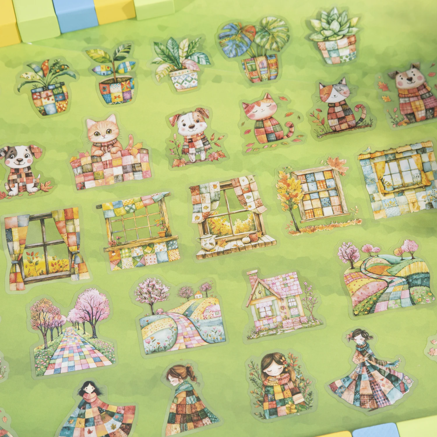 Spliced World Series น่ารักดอกไม้ตัวอักษรภูมิทัศน์สติกเกอร์สัตว์เลี้ยงสร้างสรรค์ DIY Journal วัสดุ Collage เครื่องเขียน