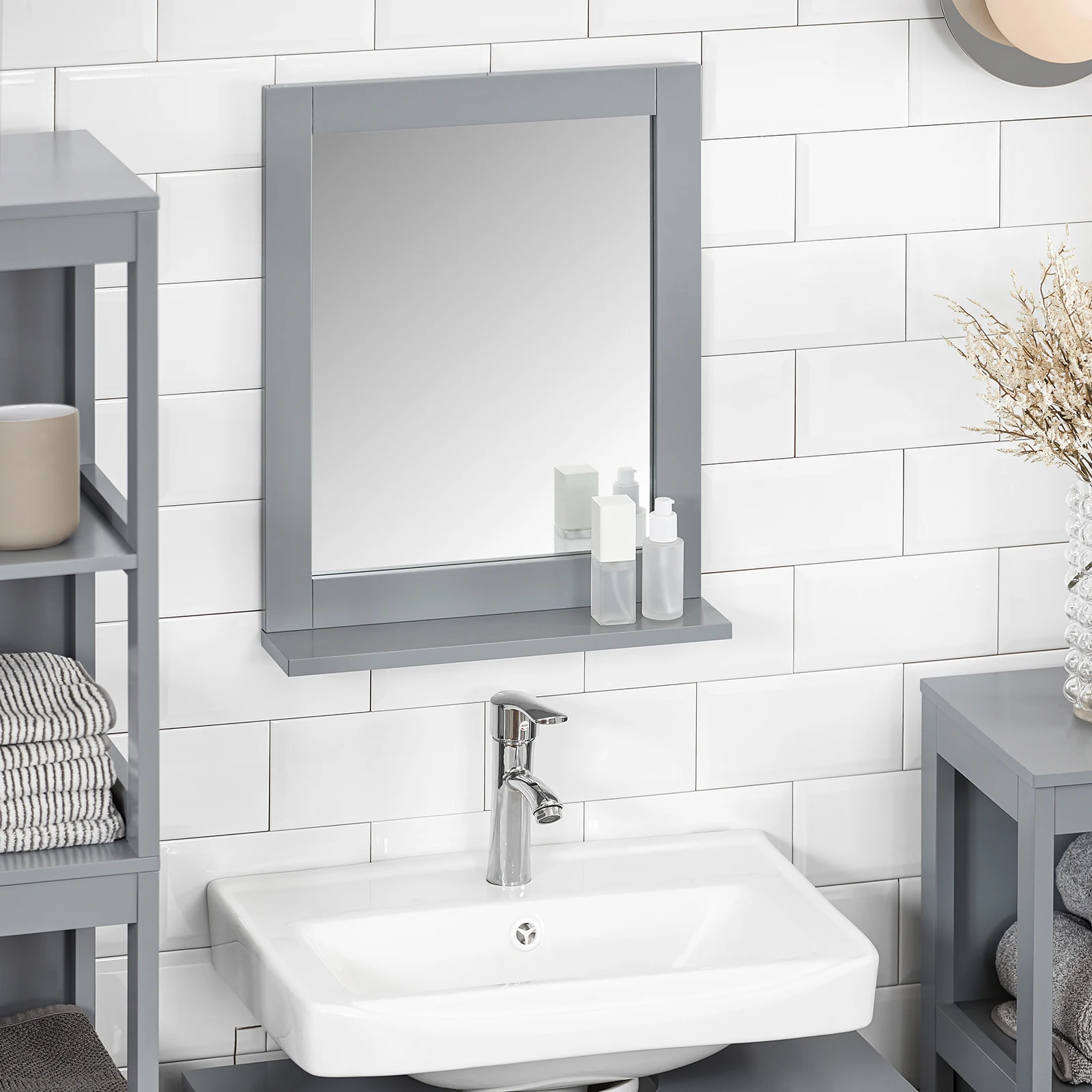 SoBuy FRG129 spiegel wandspiegel badkamerspiegel met plank BHT: 40x49x10cm