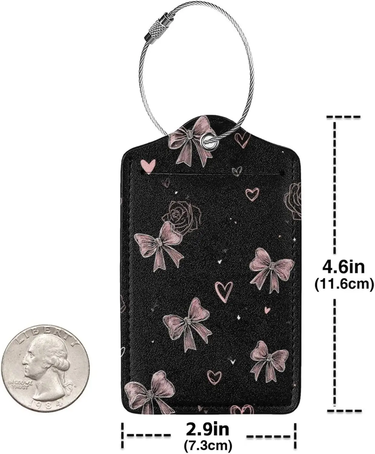 Étiquette de bagage florale en cuir avec nœud pour la saint-valentin, avec boucle en acier inoxydable, pour valises de voyage