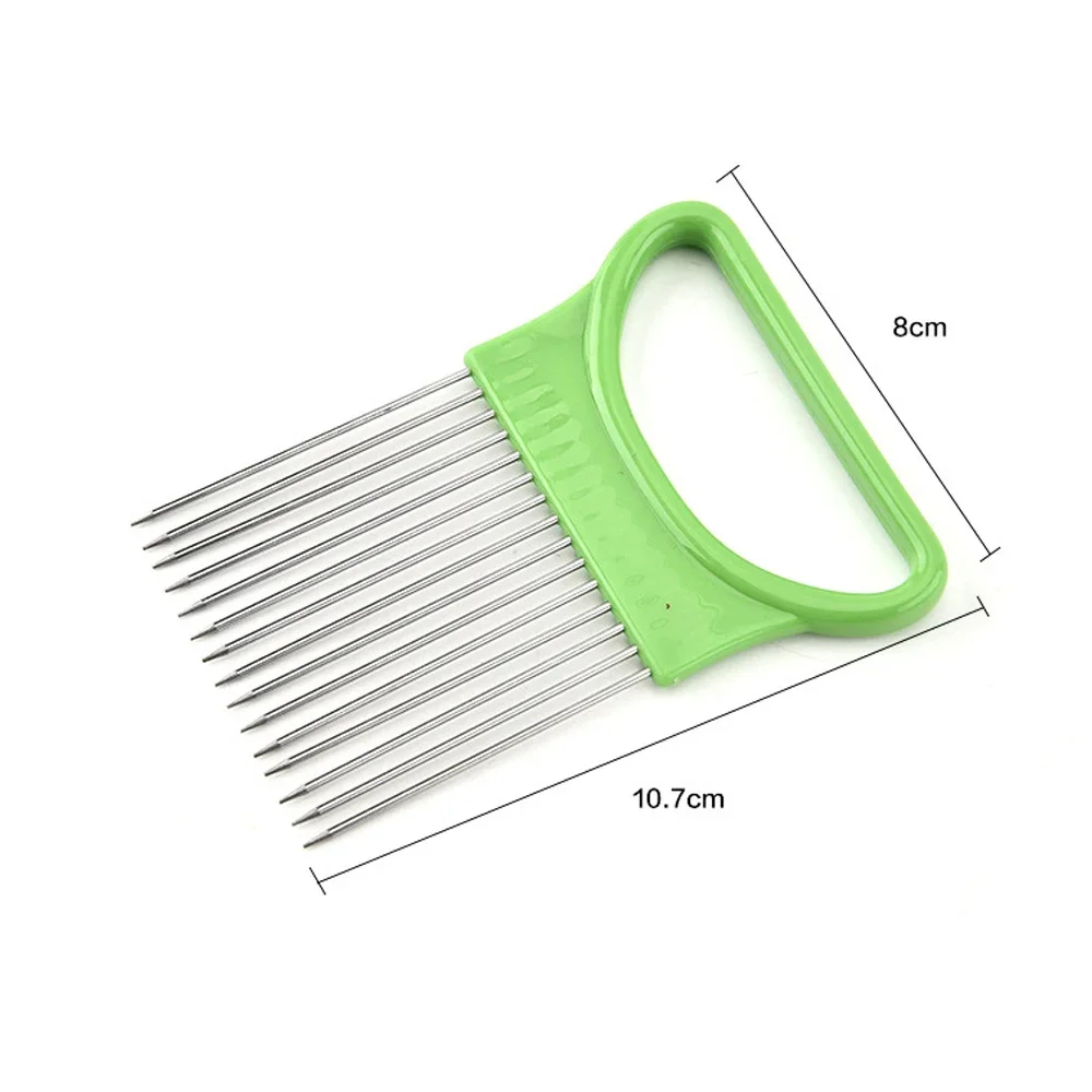 Stainless Steel Onion Needle Onion Fork Vegetables Fruit Slicer Tomato Cutter Knife Cutting Safe Aid Holder Kitchen Accessories