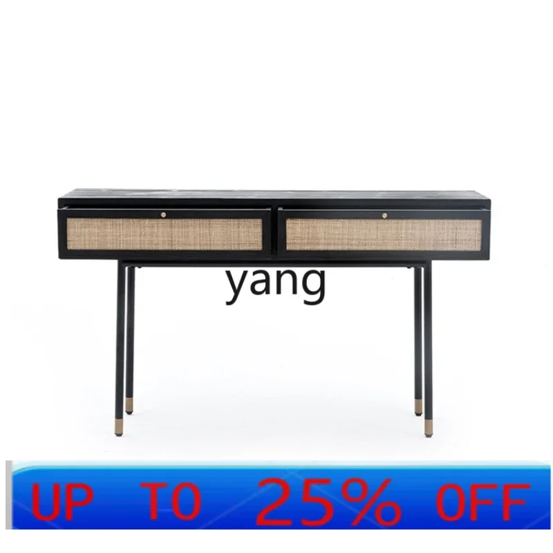 

LMMRattan Solid Wood Desk Balcony Long Table Narrow Workbench Computer Writing Desk against the Wall Home Desk