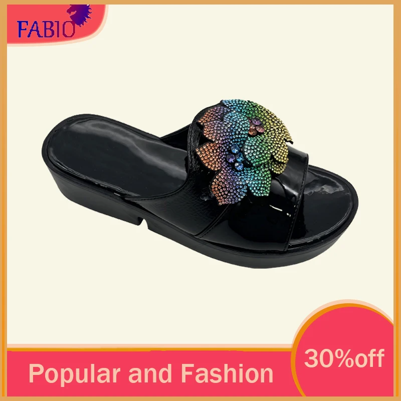 Italian fashion multi-colored sparkle water brick Flower decorated women shoes High-end party ladies open-toed Flat base slipper