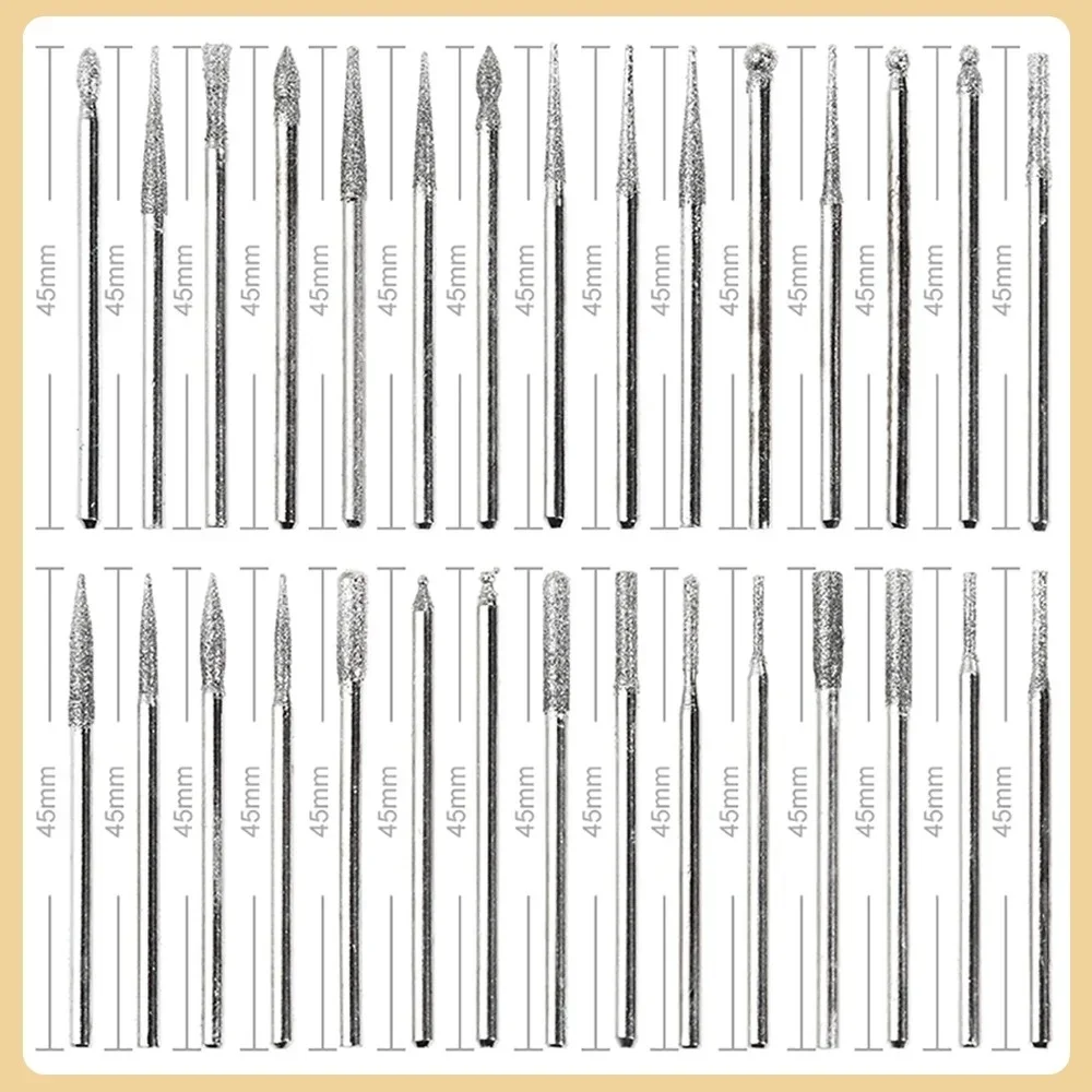 30-teiliges verschleißfestes Diamantbohrer-Set, Diamantschleifkopf zum Schnitzen, Polieren, Holzbearbeitung, 2,35/3 mm Drehwerkzeug-Set – Detail 9