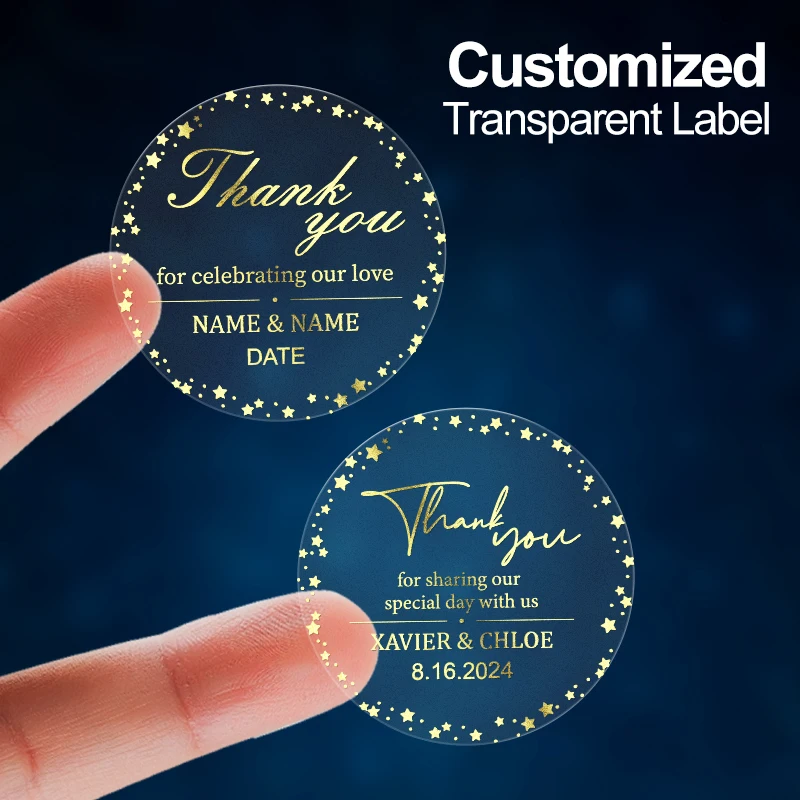 

Custom Transparent Gold Stickers - Durable Waterproof Labels for Gift Wrapping, Event Favors, Laptop Decals & Home Decorations