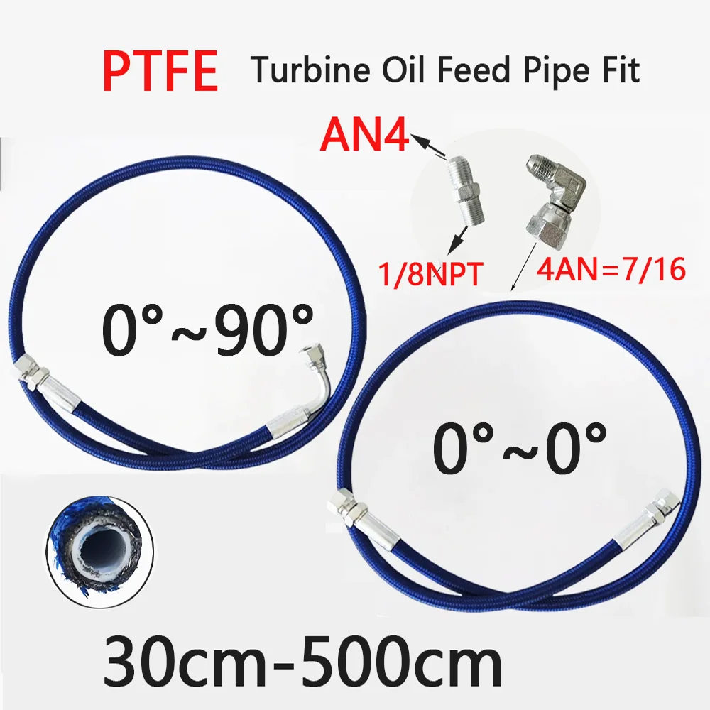 

4AN Turbo Oil Feed Line Blue Nylon Braided PTFE 30-500CM Length 0-90 Degree Straight Hose End Oil Adaptor Oil Fuel Hose Line ﻿