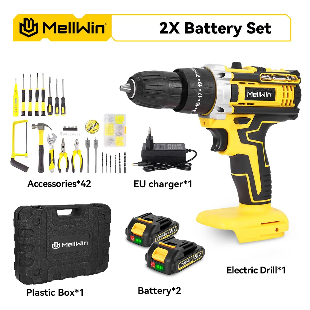 MELLWIN 25 + 3 Drehmoment Elektrische Schlagbohrmaschine 2 Geschwindigkeit Einstellbar Akkuschrauber Elektrowerkzeug Für Makita 18 V Batterie Pin