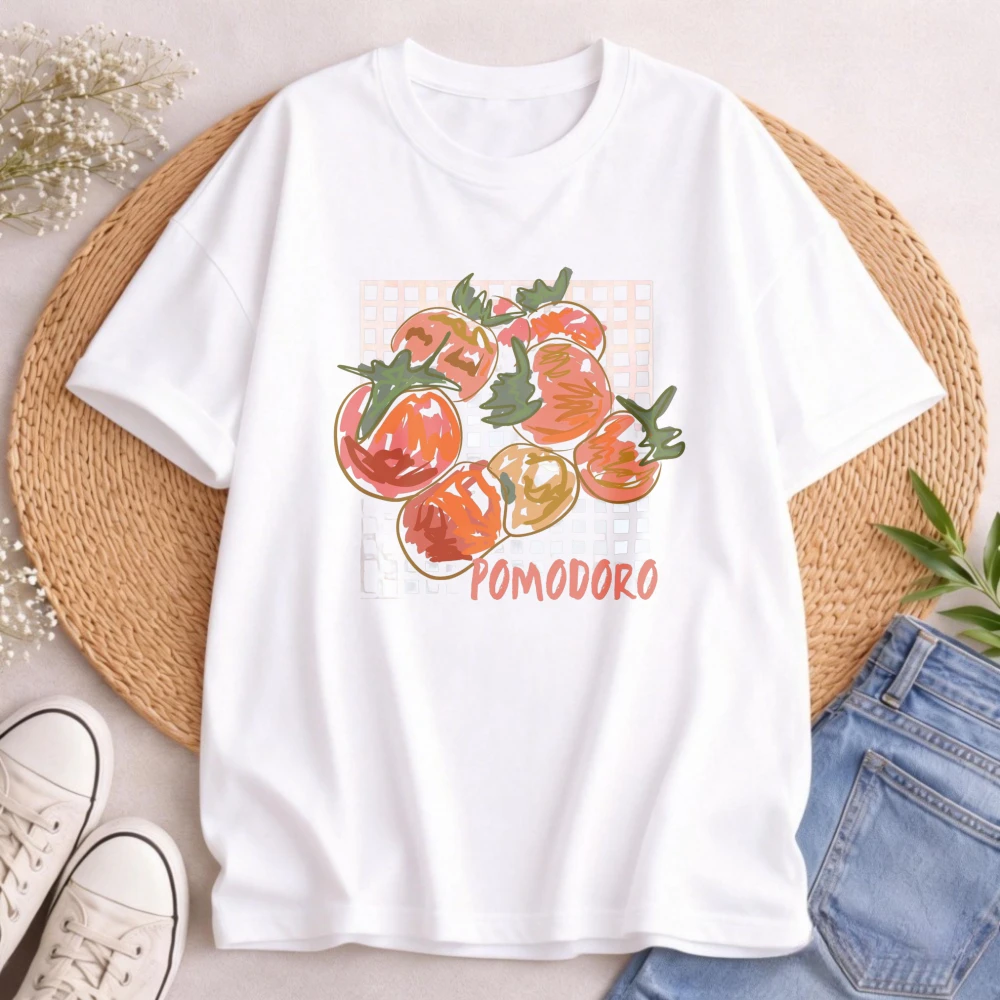 Vintage Tomato Graphic Tee Italian Summer Shirt Trending Y2K Fashion Top Oversized O-neck Short Sleeve