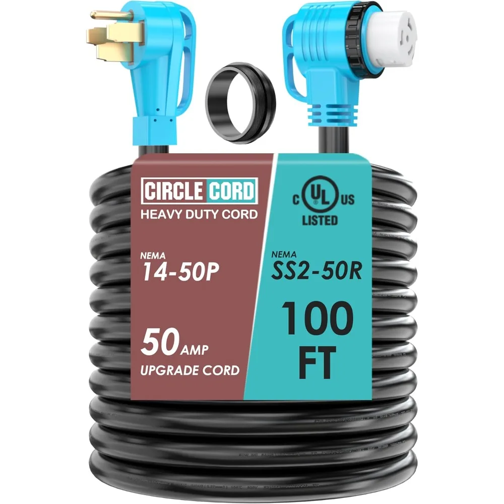 

50 Amp 100 Feet Heavy Duty RV Generator Cord with Locking Connector STW Wire 6/3+8/1 Gauge 14-50P Male to SS2-50R Female