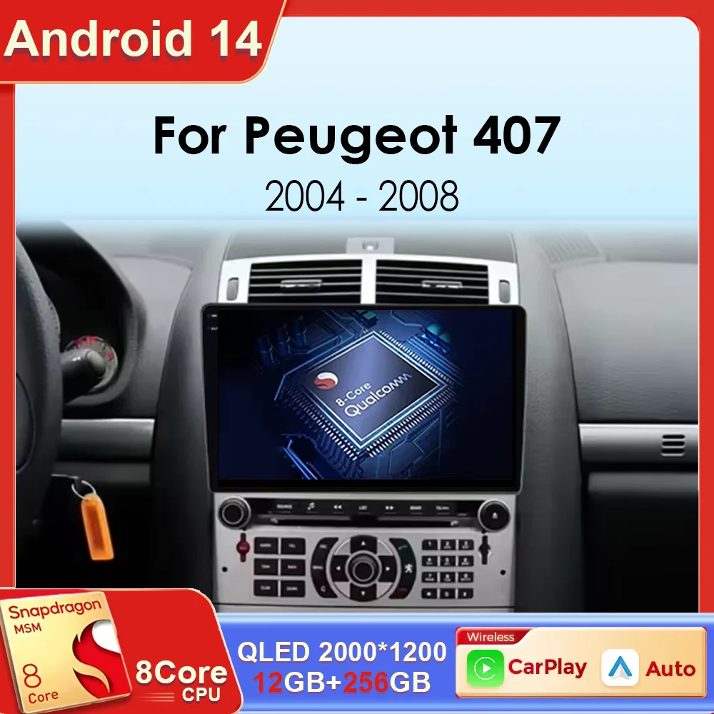

Android 14 Car Radio Player for Peugeot 407 cc 407 sw 2004 - 2011 Qualcomm Car Multimedia Stereo Radio GPS Carplay Touch Screen