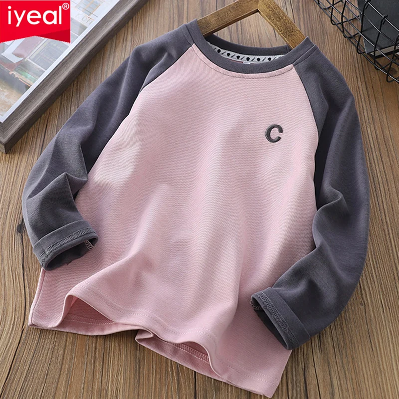 IYEAL  Children's Long sleeved T-shirt 2025 Spring and Autumn New Children's Wear Boys' Color-Blocking Top