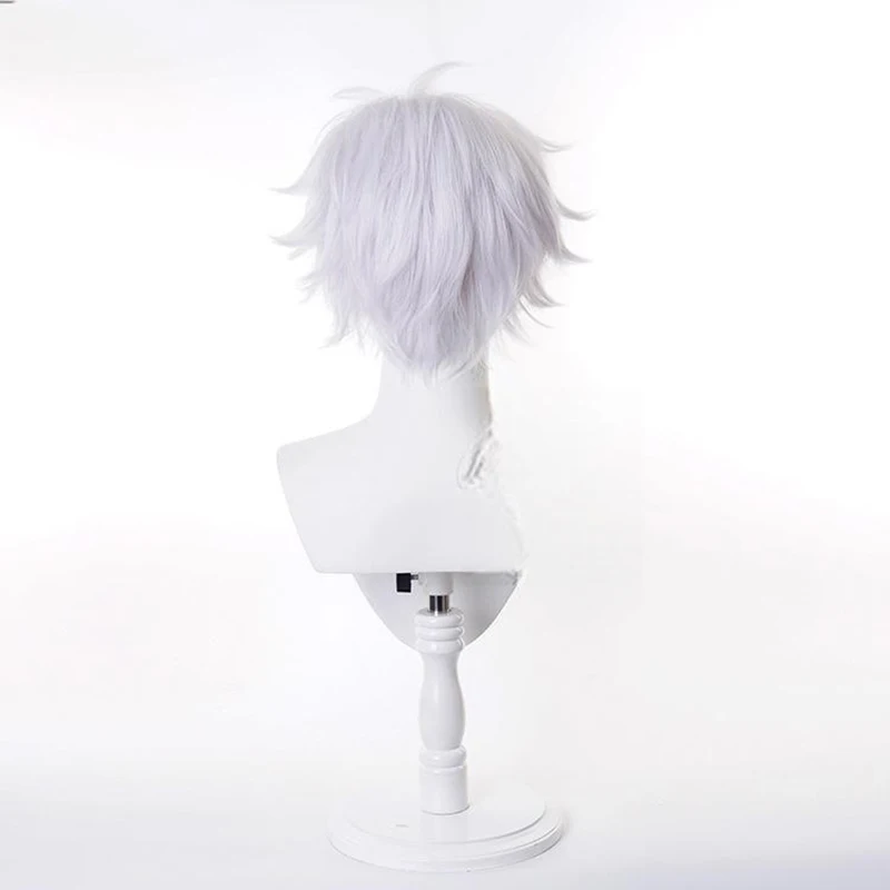 أنيمي Jujutsu Gojo Satoru شعر مستعار تأثيري النساء الرجال الأبيض الشعر القصير مقاومة للحرارة بيروكات صناعية هالوين كرنفال الدعامة