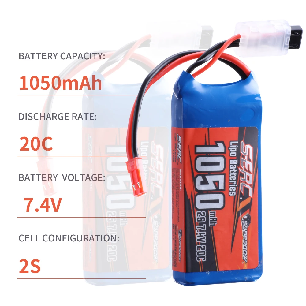 SUNPADOW 2S 7.4V Mini bateria Lipo 1050mAh 20C z wtyczka JST dla RC samolot Quadcopter dron helikopter FPV Model Racing 2 sztuk